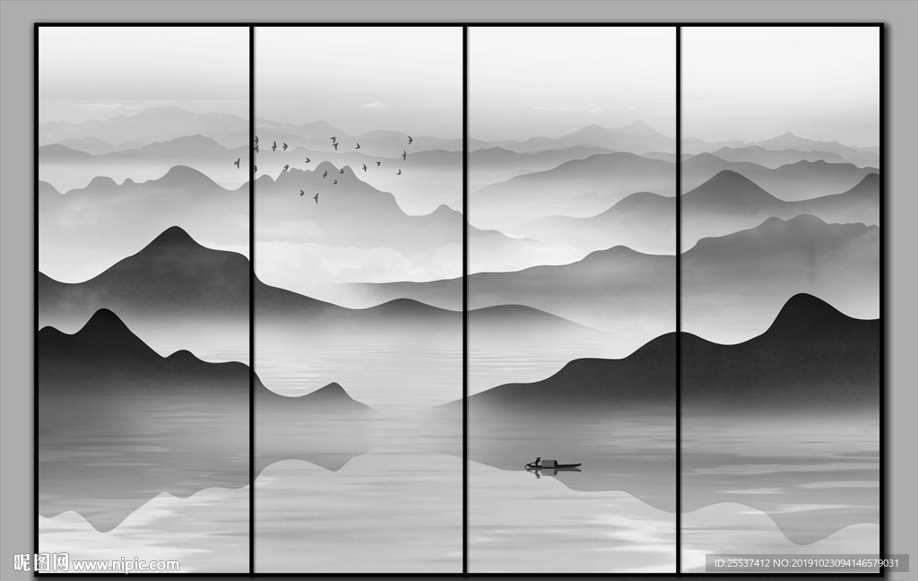 水墨山水背景墙