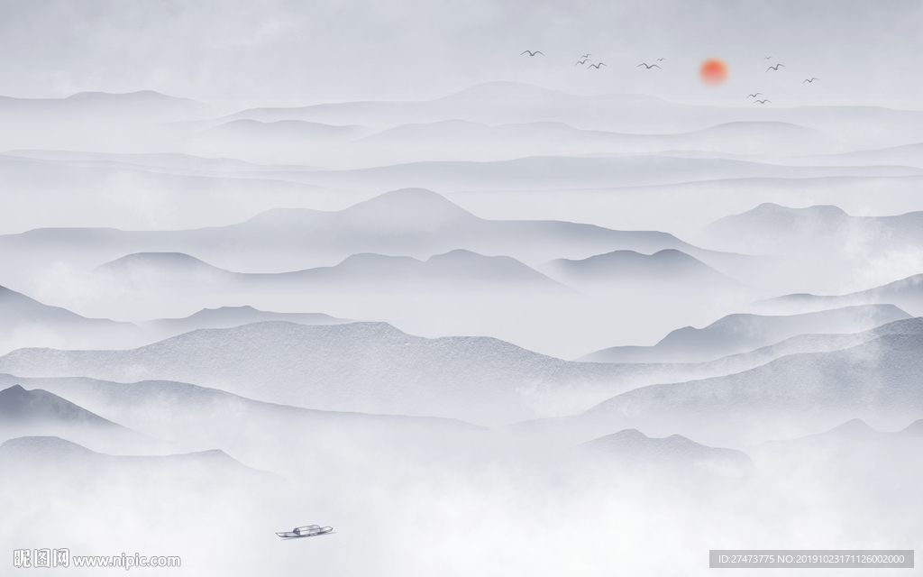 新中式意境抽象水墨山水背景墙