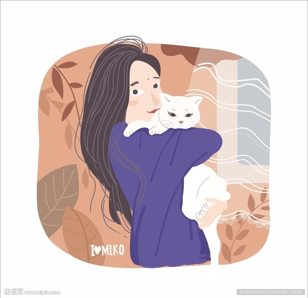 女孩抱着猫