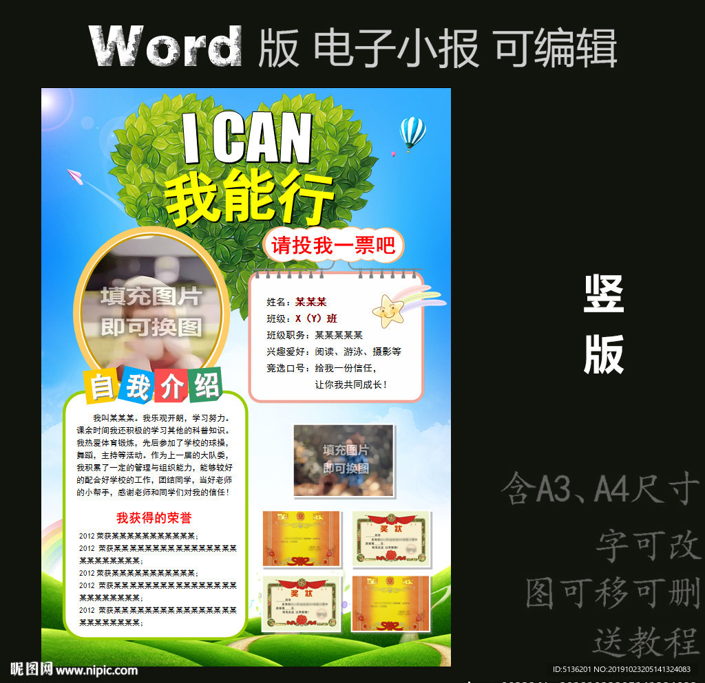 word版电子小报竞选个人简介