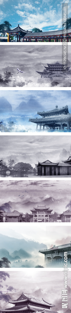 简约古代建筑创意背景合成