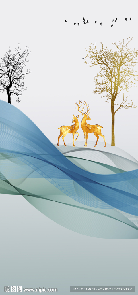 抽象树麋鹿图