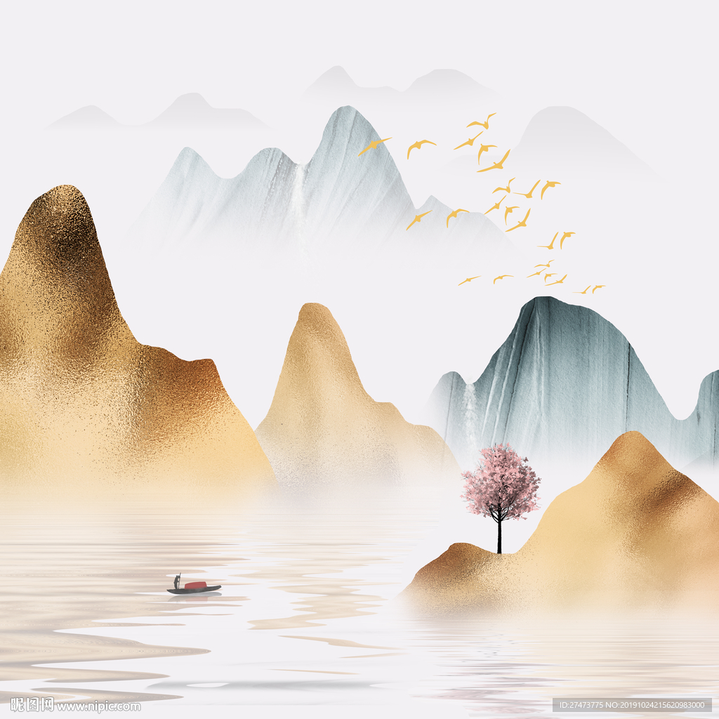 新中式意境金色山水装饰画