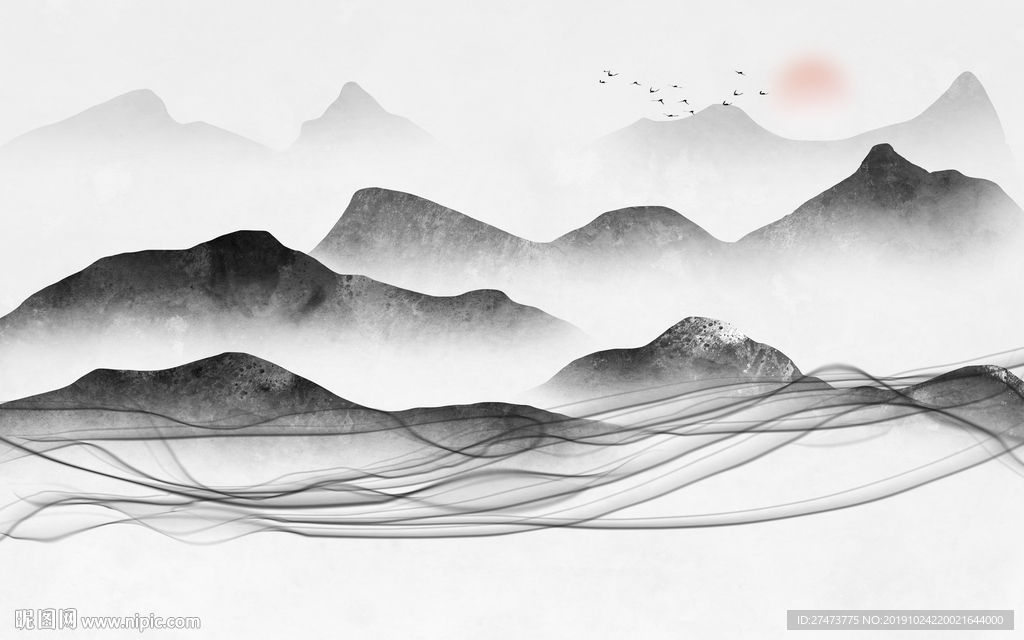 新中式水墨山水背景墙