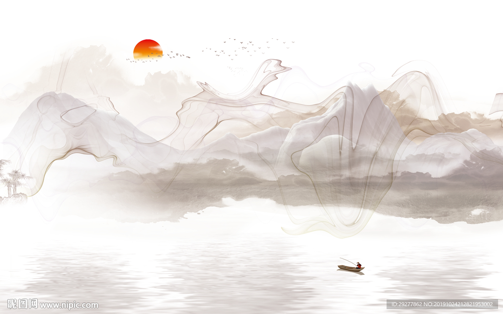 现代中国风山水画 TIF分层
