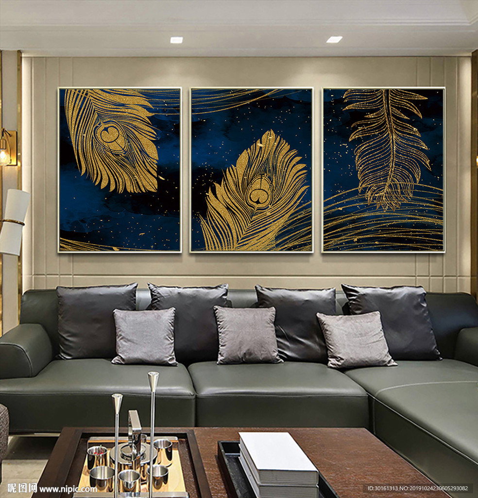 轻奢孔雀羽毛装饰画