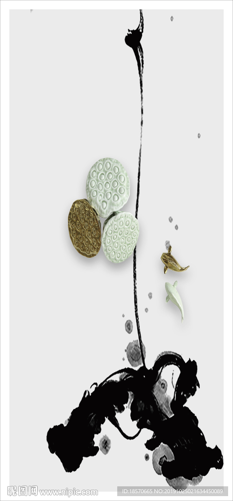 水墨荷花玄关背景