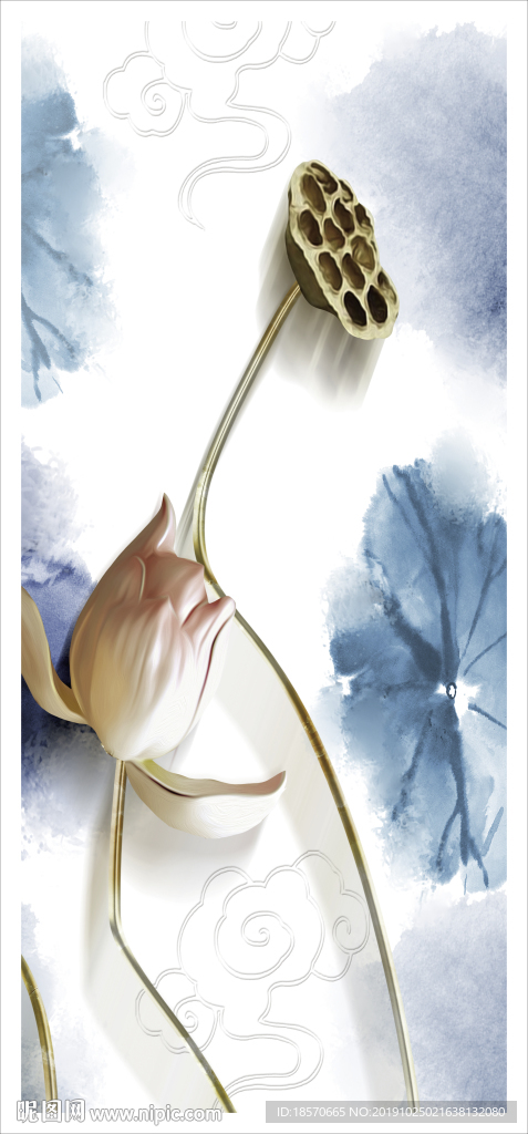 水墨荷花玄关背景