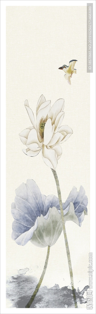 水墨荷花玄关背景