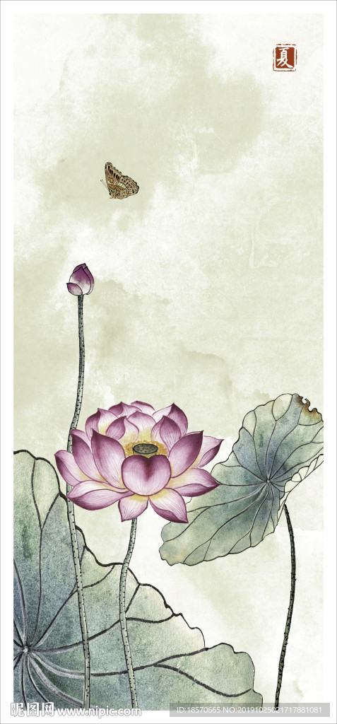 水墨荷花玄关背景