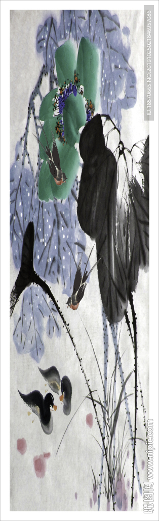 水墨荷花玄关背景