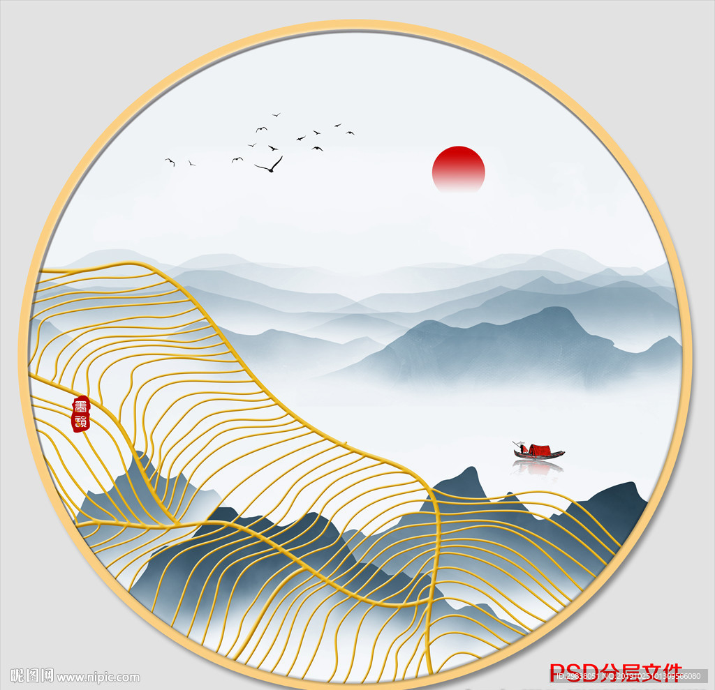 圆形水墨画