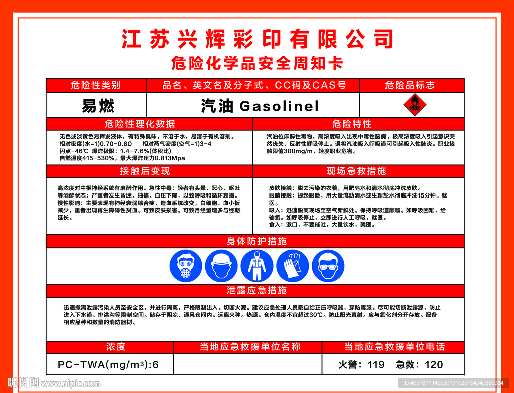 汽油危险品周知卡