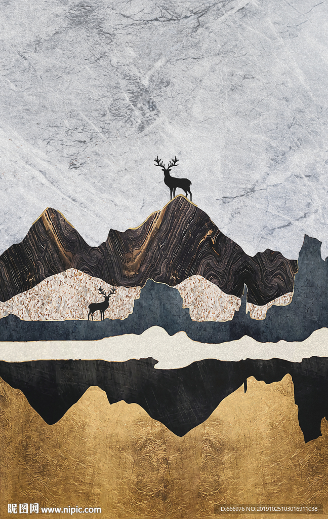 现代 简约 轻奢 抽象 金山