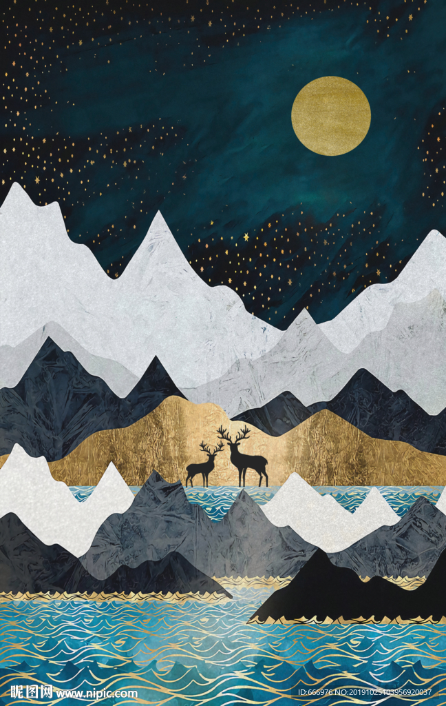 现代简约轻奢抽象金山新中式玄关