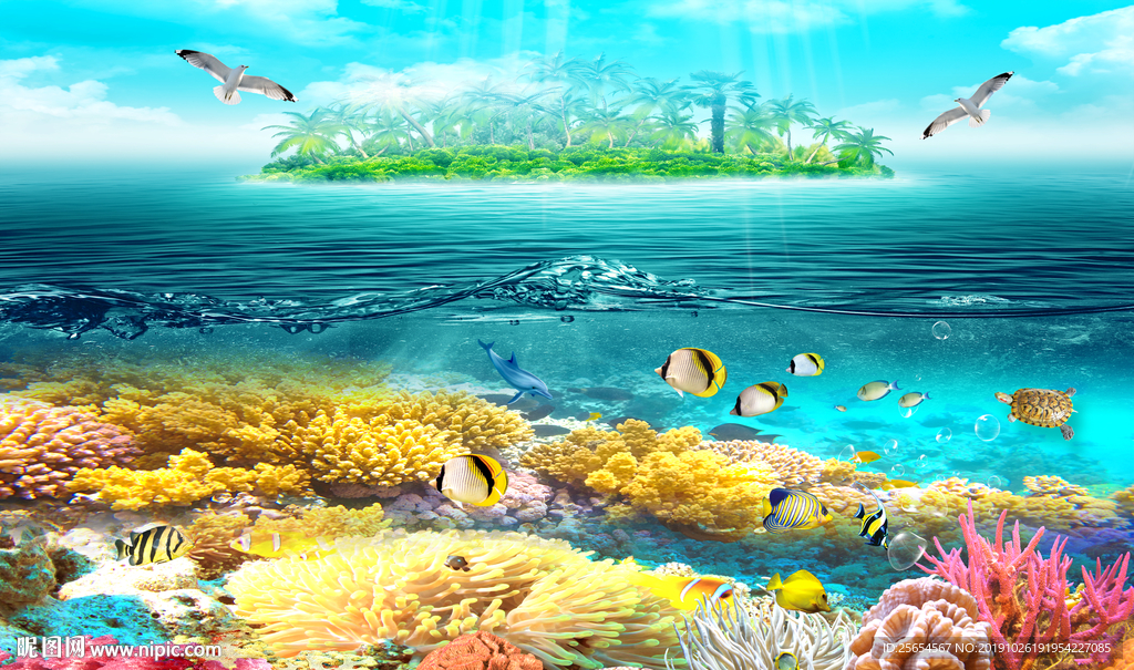 海底世界海豚电视背景墙