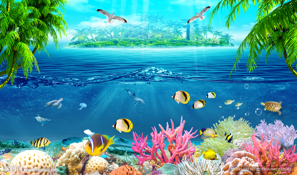 3D唯美海底世界海豚电视背