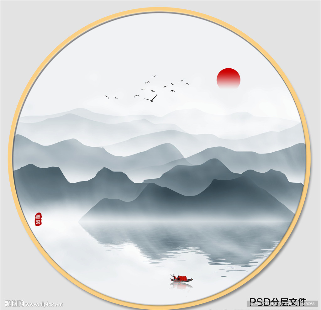 圆形水墨