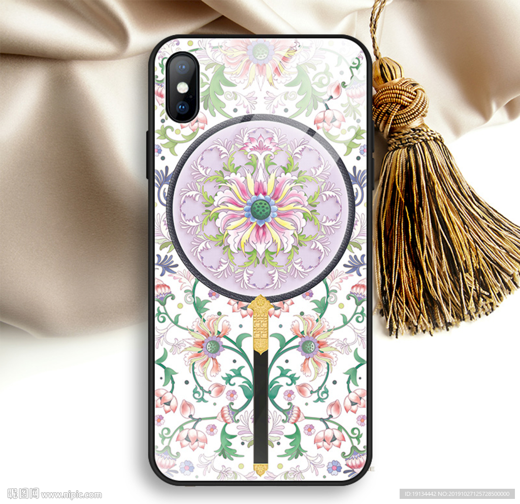 观音花纹中式古风手机壳设计