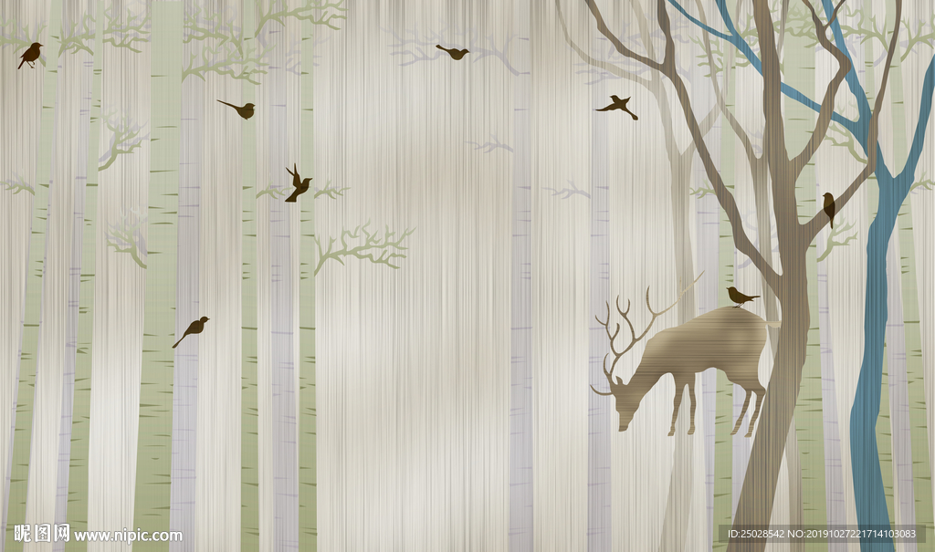 森林麋鹿北欧背景墙