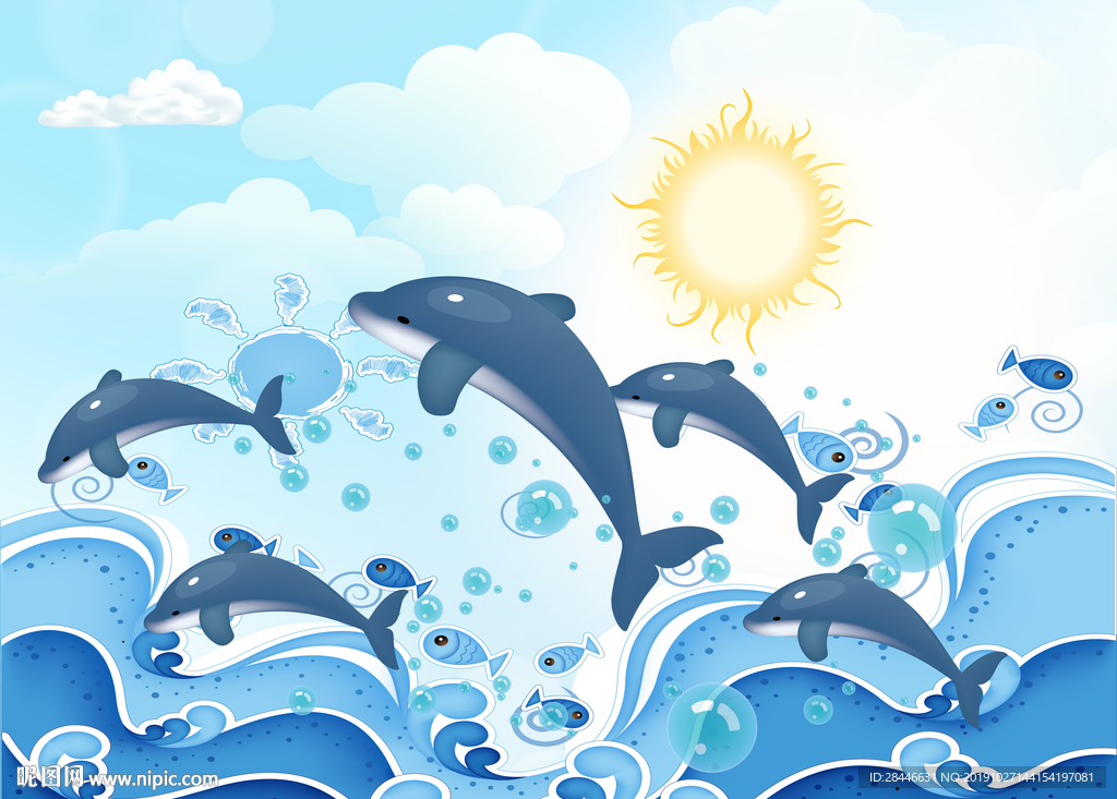 北欧卡通儿童房背景墙