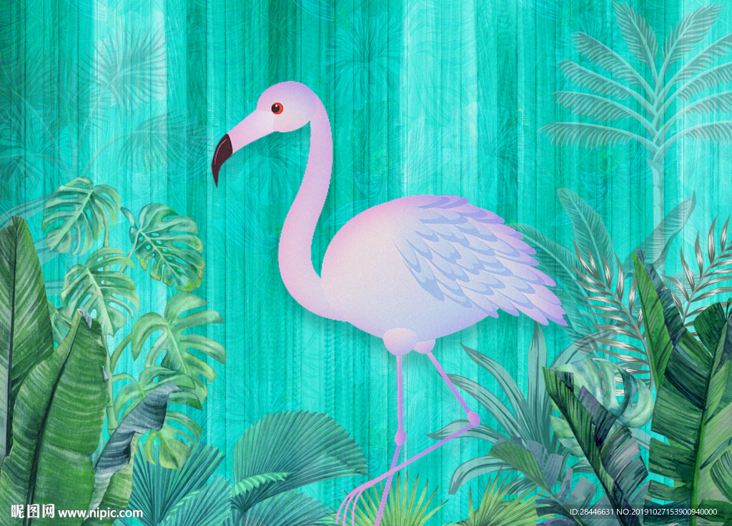 北欧小清新热带背景墙