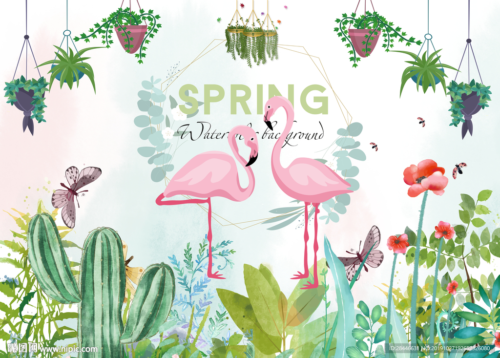 北欧小清新热带背景墙