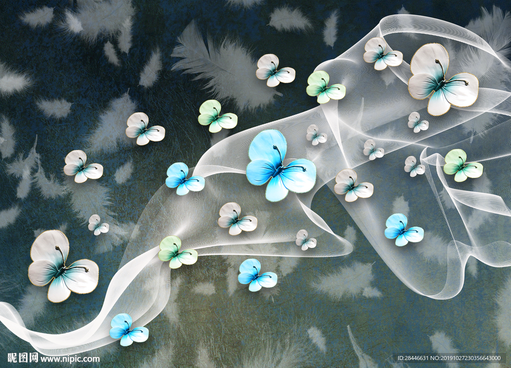 北欧羽毛蝴蝶背景墙