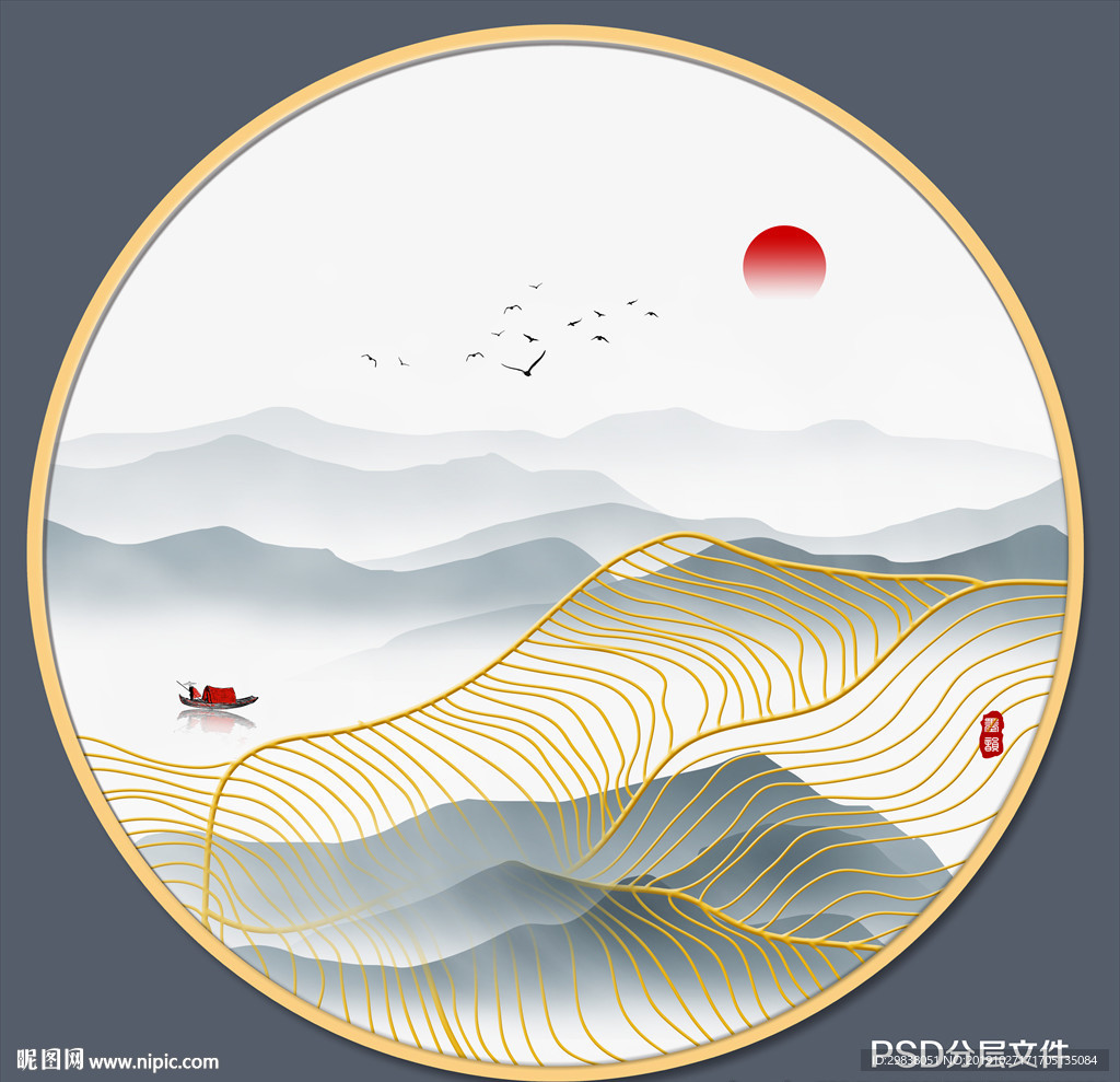 圆形山水