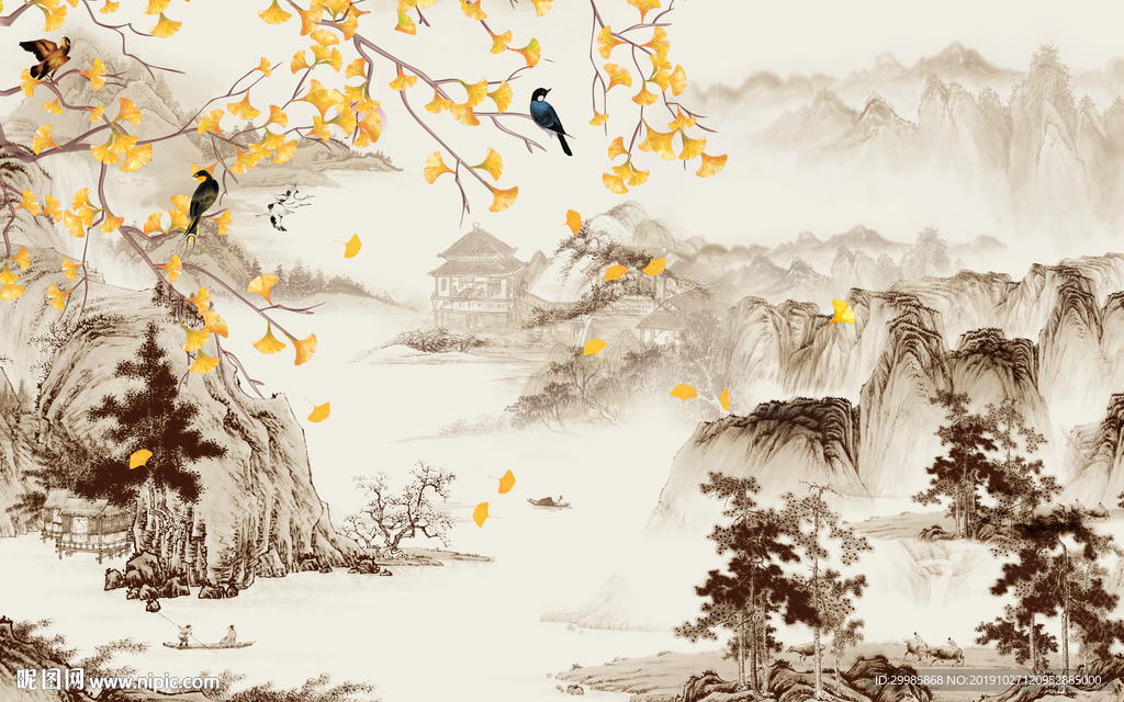 酒店意境中式山水 tif分层