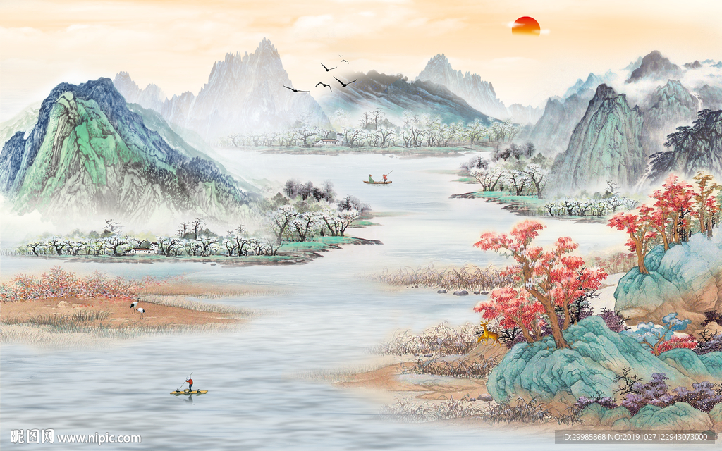 创意意境中式山水 tif分层