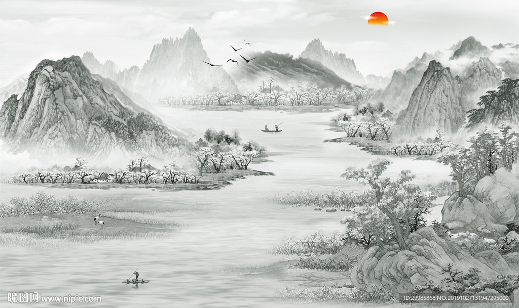 爆款意境中式山水 tif分层