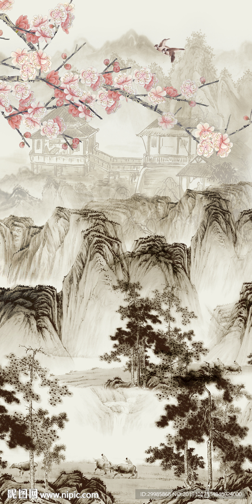简约玄关意境山水 tif分层