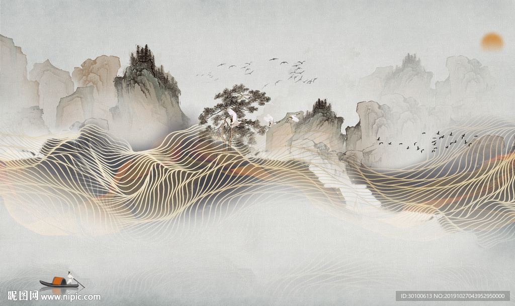 简约意境新山水画 TIF分层