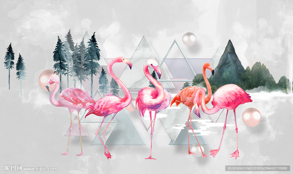 火烈鸟背景装饰画 TIF分层