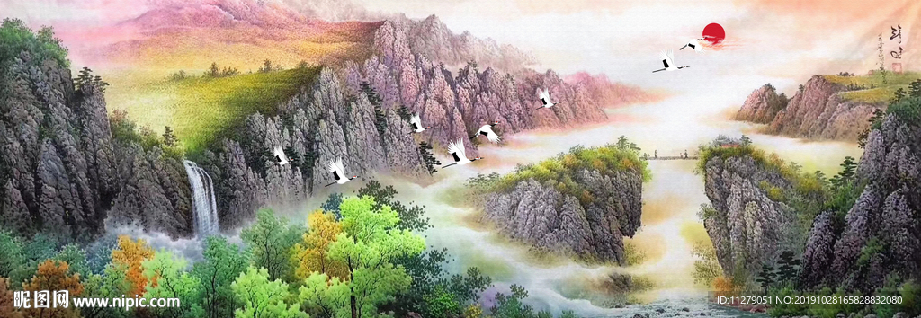 旭日山水风景画