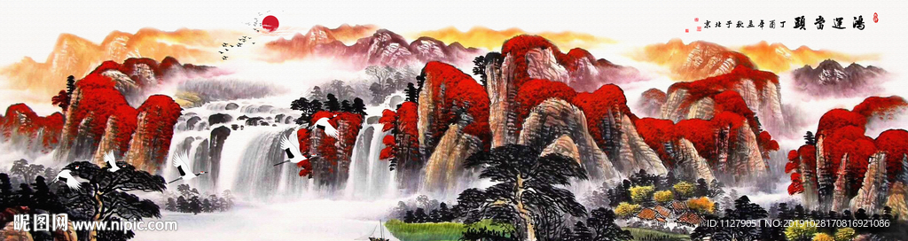 聚宝盆山水招财画