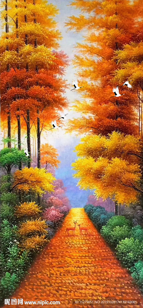 秋色风景小道油画