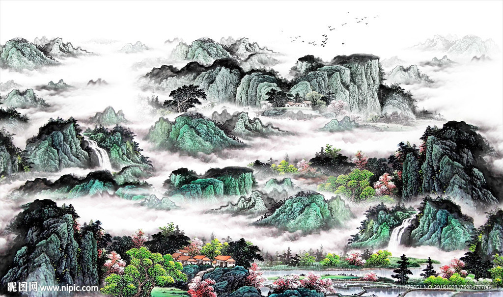 山水国画背景墙