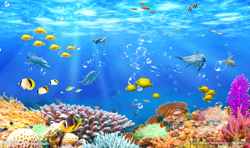 海底世界海豚电视背景墙