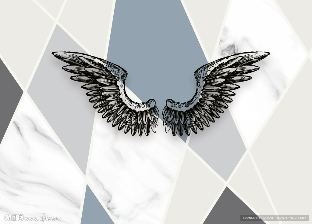 北欧大理石翅膀背景墙