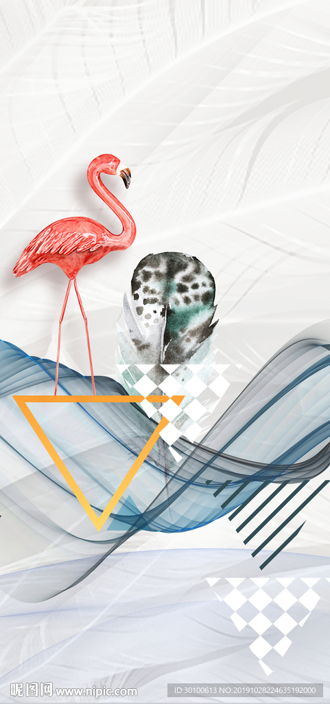 立体火烈鸟玄关画 TIF分层