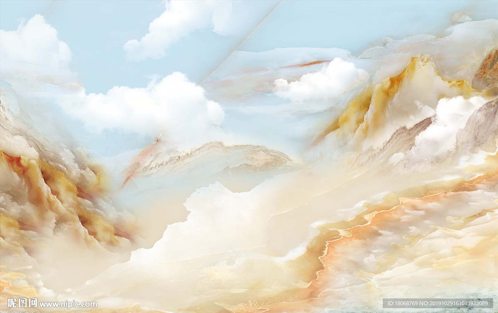 秋高气爽蓝天白云玉石山水石纹