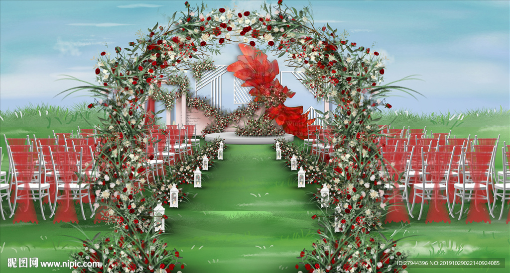 红色户外婚礼仪式区