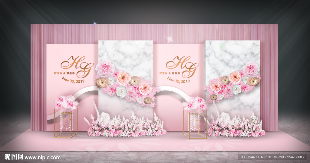 粉色系婚礼迎宾区