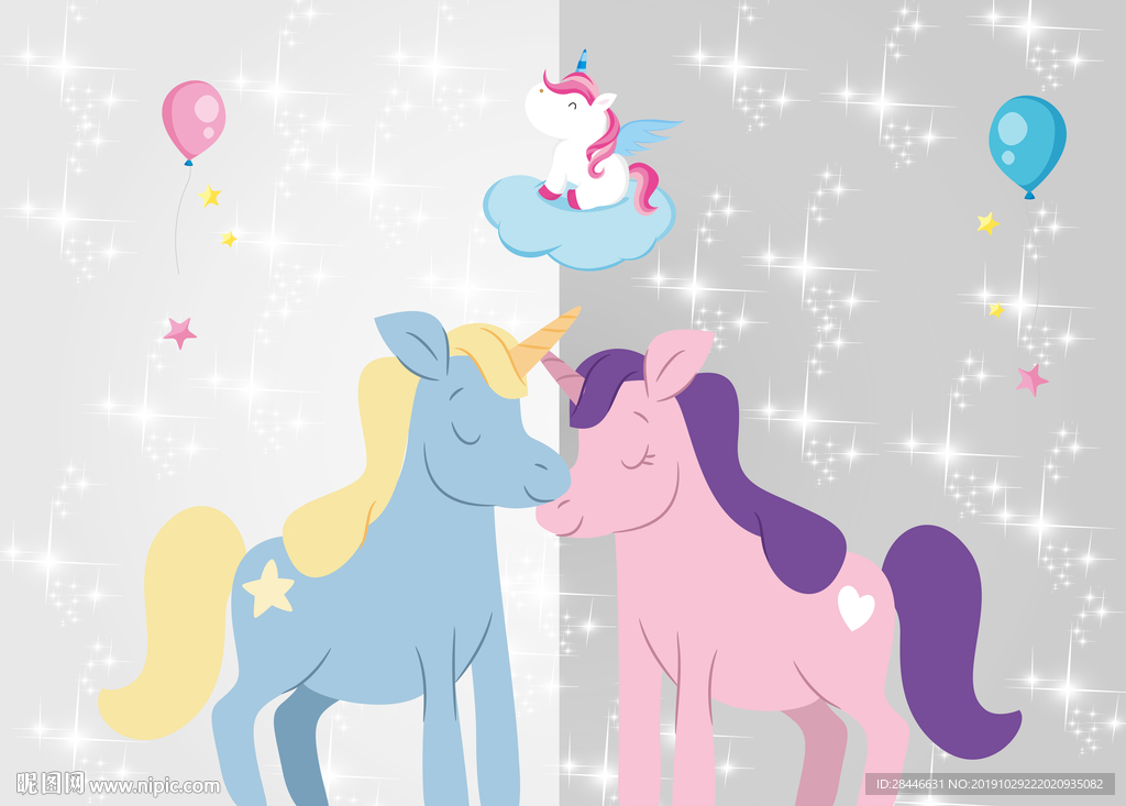 北欧卡通儿童房背景墙