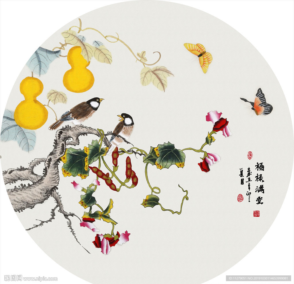 葫芦花鸟装饰画