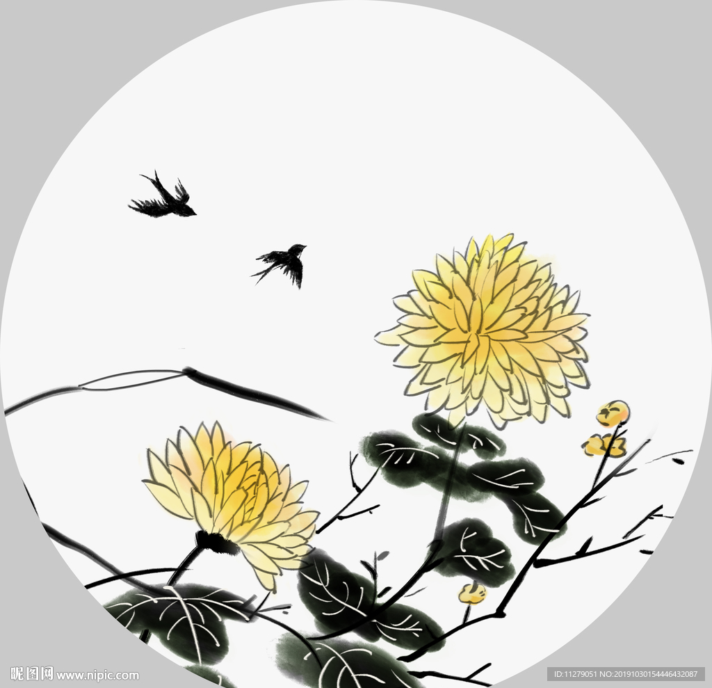 菊花水墨画