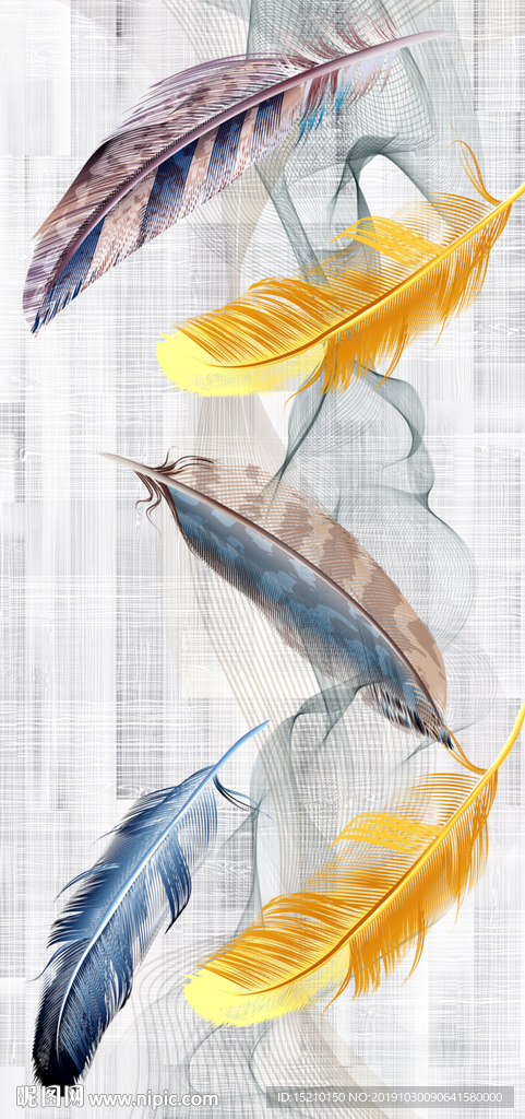 羽毛线条玄关背景墙