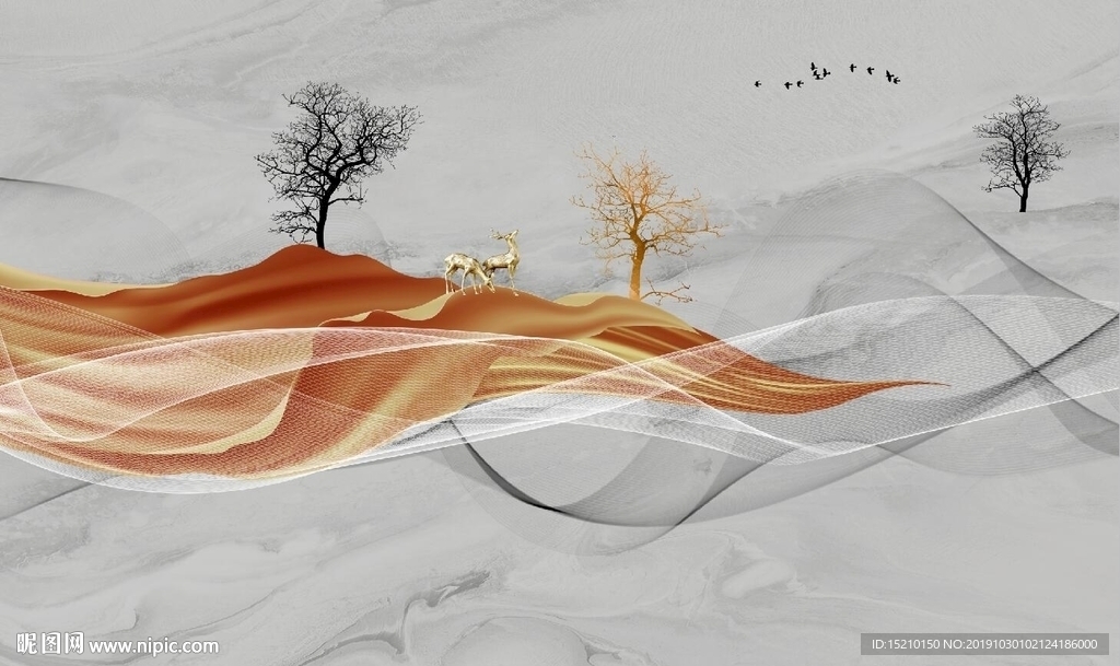 大理石抽象树电视背景墙